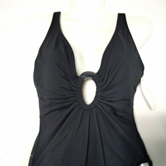 Anne Cole Signature 1 Pc. Black W/Silver O-Ring Front Maillot Swimsuit NWT Med - Picture 3 of 7